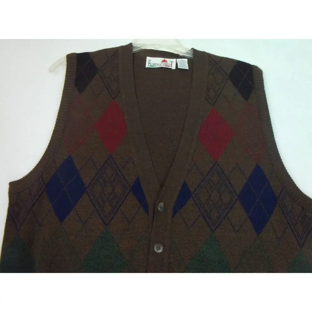 Florence Tricot Italy Sweater Vest Size L Wool Blend Button Up Grandpa‎ Hipsters
